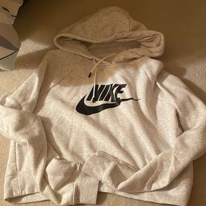 white / grey nike slight cropped hoodie